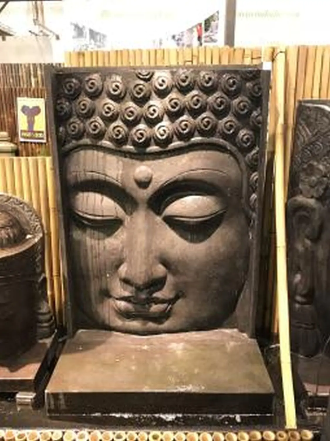  Product image 6 of the product “Buddha-head (relief ) as a water feature, 155cm height, cast stone, handcrafted & coloured ”